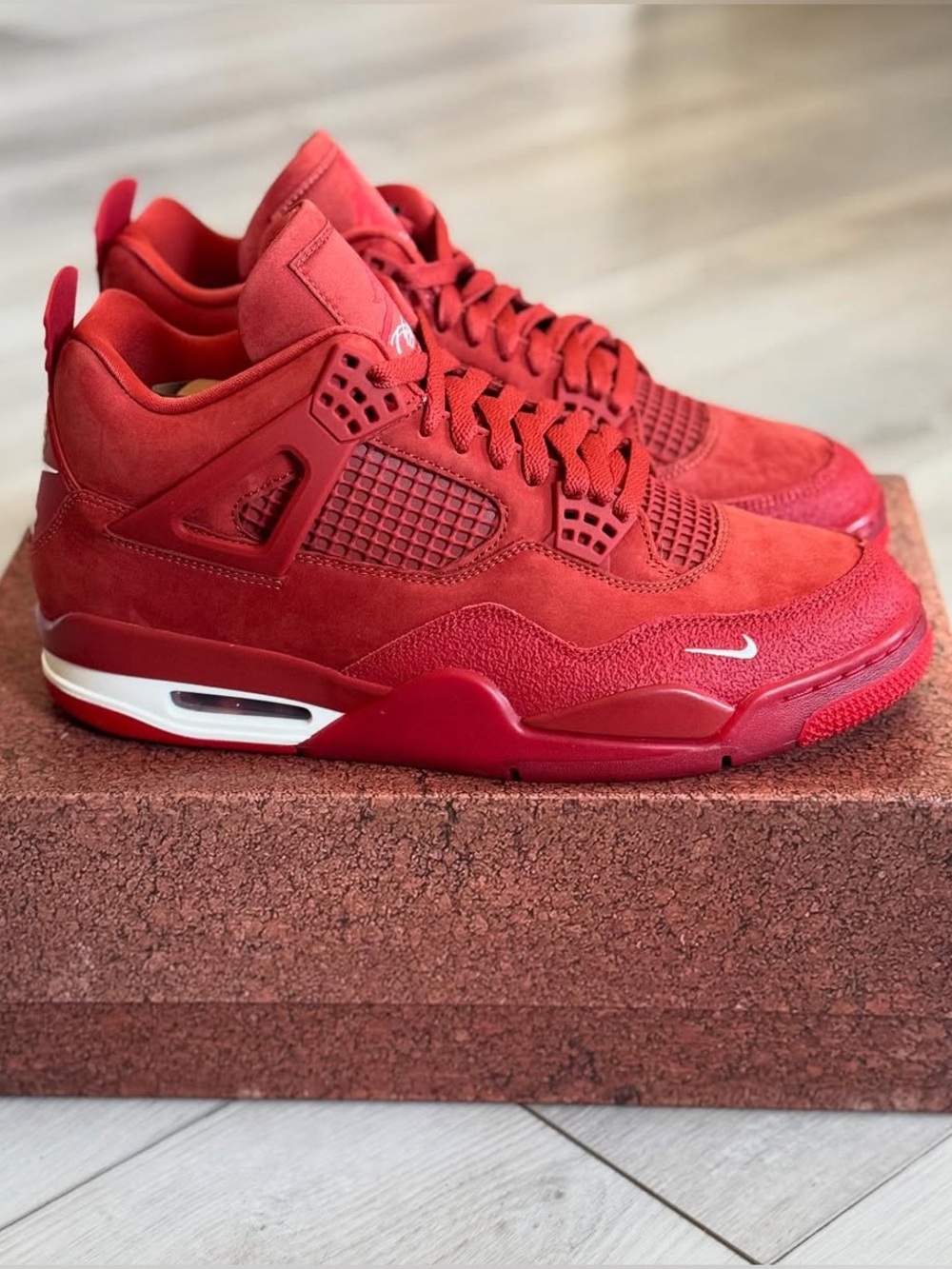 Jordan 4 Brick by Brick Men's Red Suede Basketball Sneakers